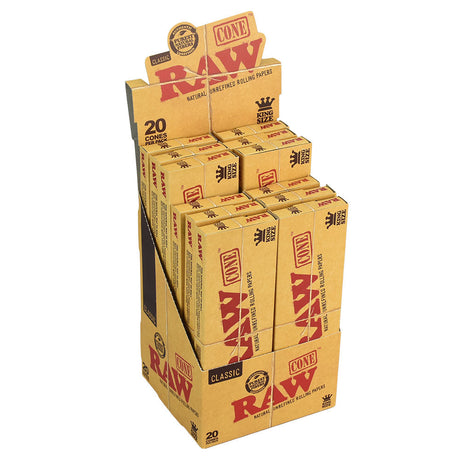 RAW Classic King Size Pre-Rolled Cone Display with 20 Packs for Easy Rolling