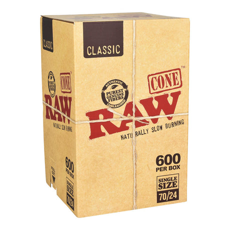 RAW Classic Single Size 70/24 Cones Bulk Box, 600pc, front view on white background