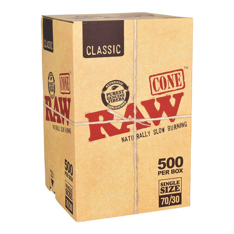 RAW Classic Cones 500pc Bulk Box, Single Size 70/30, front view on white background