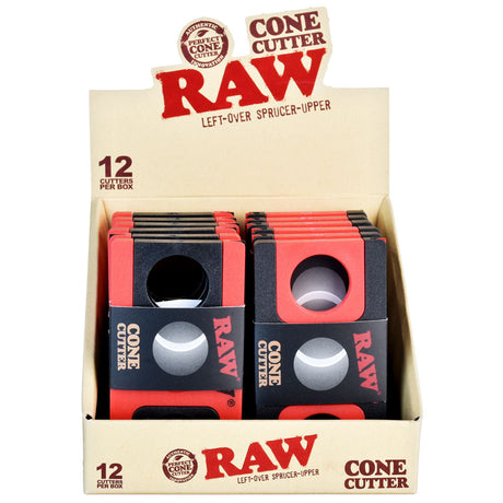 RAW Cone Cutter 12 Pack with Built-in Poker, Front View of Red and Black Cutters in Box