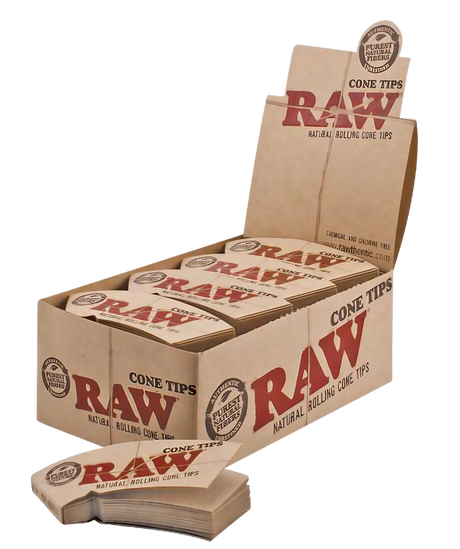 RAW Cone Tips Bulk 24 Pack displayed with open box and individual packs