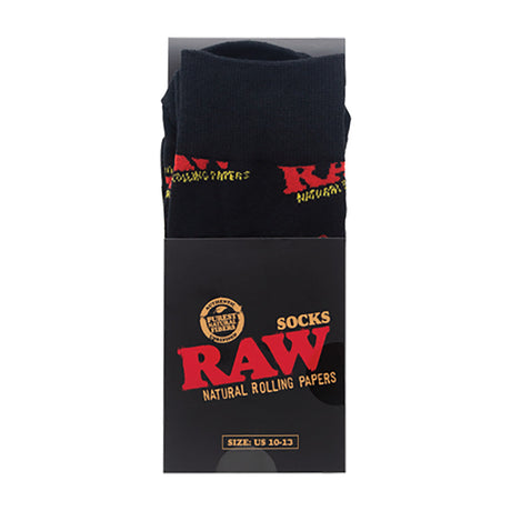 RAW Cotton Socks in Black, Size 10-13, with Red Logo - Front View on White Background