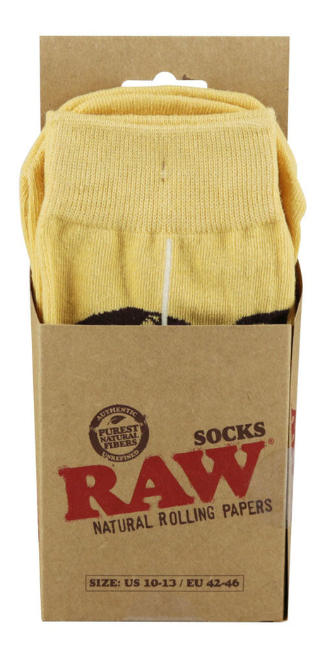 RAW Cotton Socks in Tan, Size 10-13, Front View Displayed in Packaging