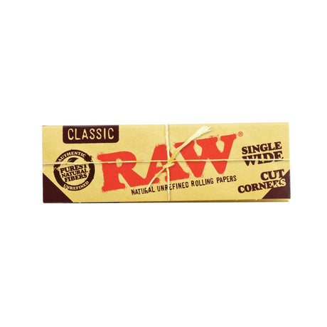 RAW Classic Single Wide Cut Corners Rolling Papers pack front view on a white background