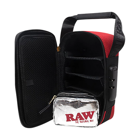 RAW Dank Locker CarryRawl open view with Full Foil Terp Bag, secure storage for bongs