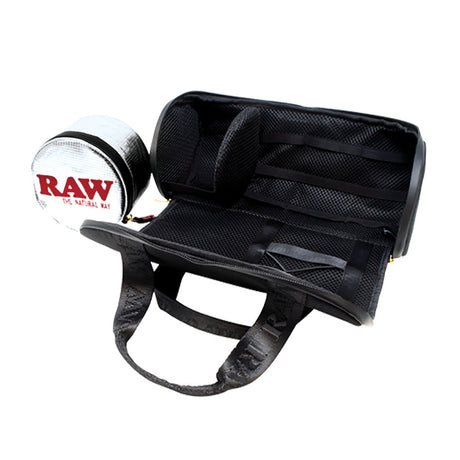 RAW Dank Locker Mini Duffel Bag open view showing compartments for portable storage