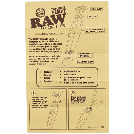 RAW Double Shot Two-Cone Filler | King Size