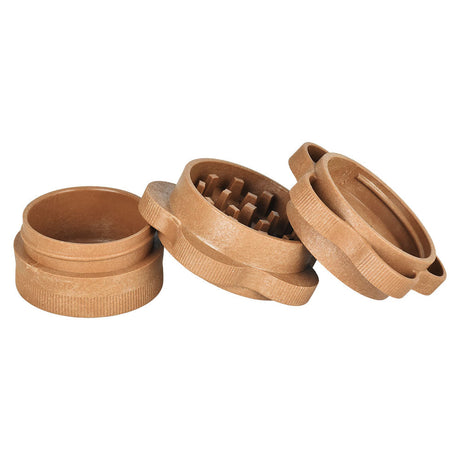 RAW Gripper Grinder 3-piece set open to show fluffy grind teeth, made from sustainable hemp, 2.5" size