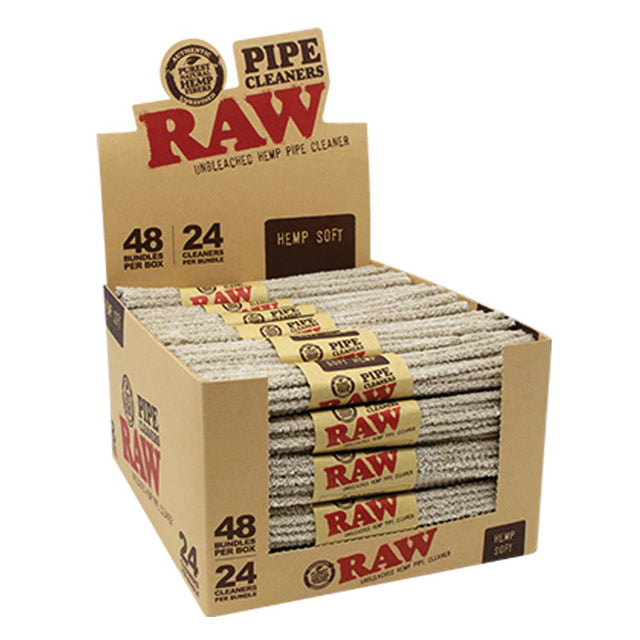 RAW Hemp Bristle Pipe Cleaners box open with multiple units displayed