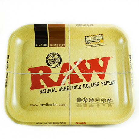 RAW High Sided Steel Rolling Tray, Portable Compact Design, Top View with Logo