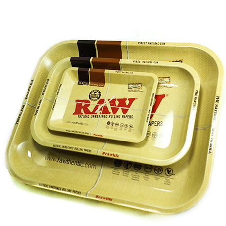RAW High Sided Rolling Tray with raised edges, compact design, and steel construction