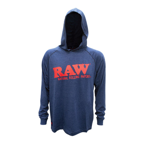 RAW Lightweight Hoodie Shirt in blue with logo, front view on white background