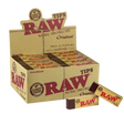 RAW Natural Unrefined Tips 50 Pack, chemical-free rolling accessory, displayed in open box