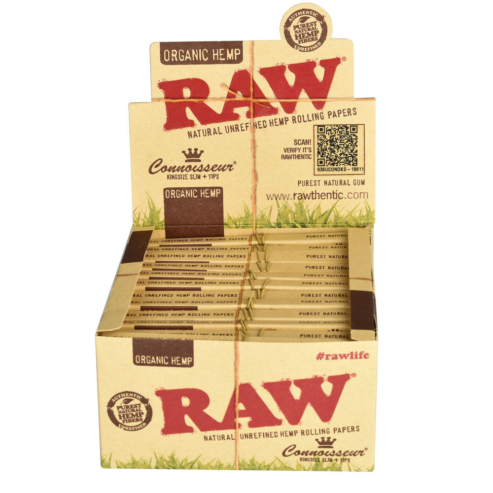 RAW Organic Connoisseur Kingsize Hemp Rolling Papers Display Box Front View
