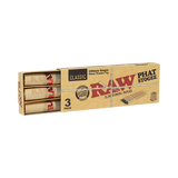 RAW Phat Stogee straight rolls with a 30mm wooden tip and slow-burning unflavored paper in a counter display