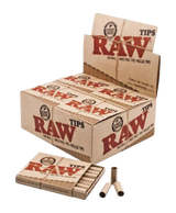 RAW Pre-Rolled Tips 20 Pack display, unbleached rolling accessories for dry herbs