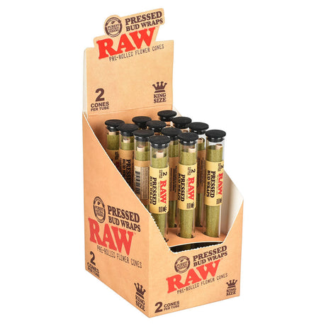 RAW Pressed Bud Wrap Cones Display Box, 12pc King Size Hemp Rolling Papers