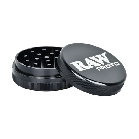 RAW Prototype Limited Edition Black Aluminum Grinder, 2pc, with textured grip - Top View