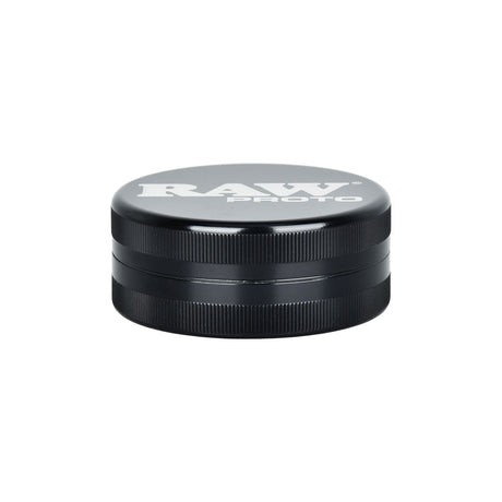 RAW Limited Edition Black Aluminum 2pc Grinder, Front View on Seamless White Background