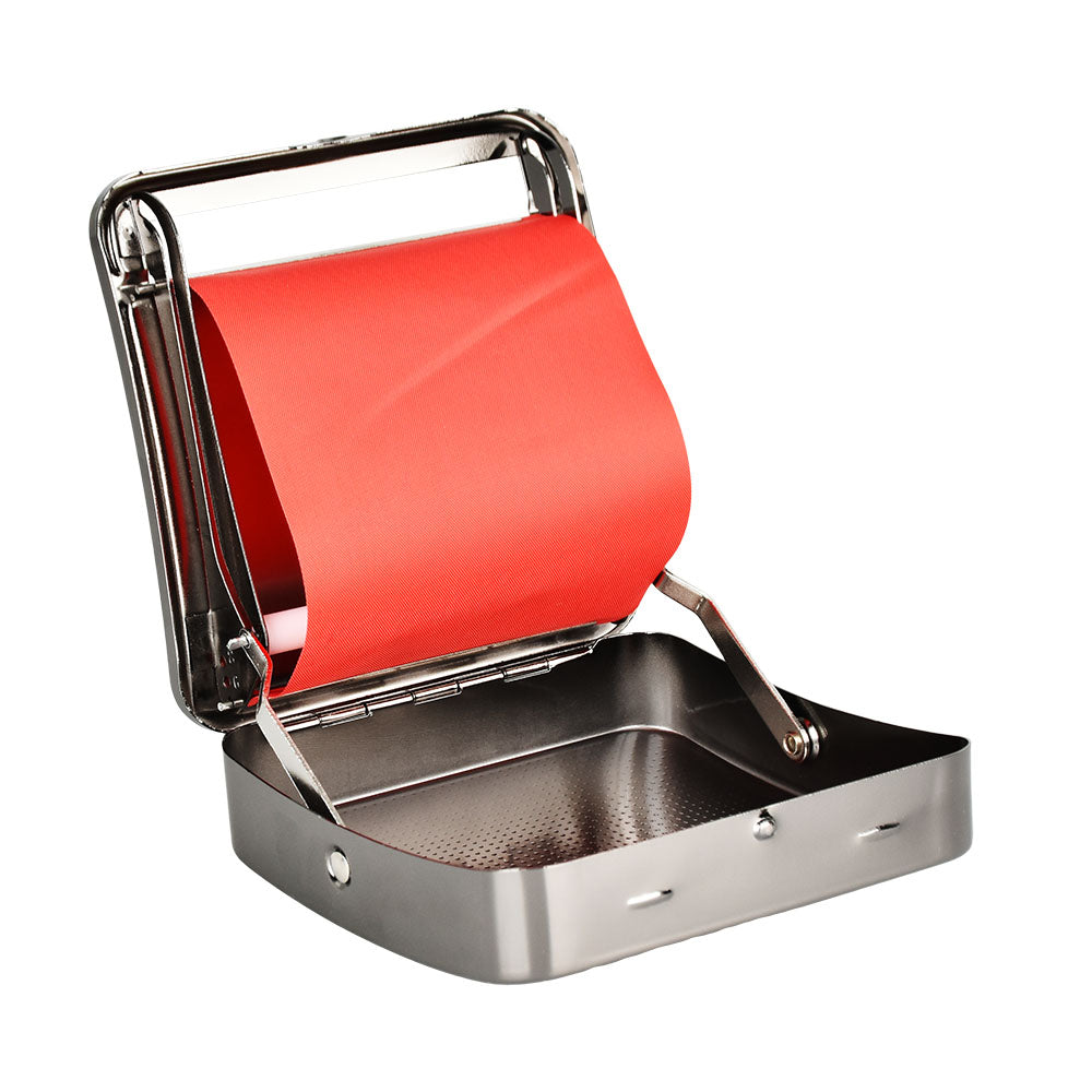 RAW Rawtomatic Roll Box 79mm, Metal Rolling Machine with Red Roller, Front View