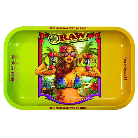 RAW Brazil Girl 2 Metal Rolling Tray 11" x 7" with Vibrant Tropical Design