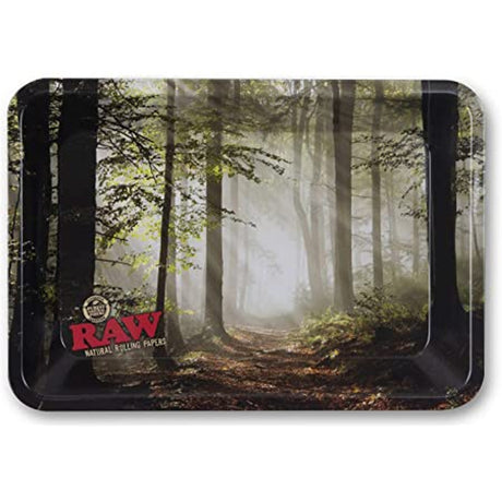 RAW Rolling Tray Special Edition with serene forest design, small metal construction, top view