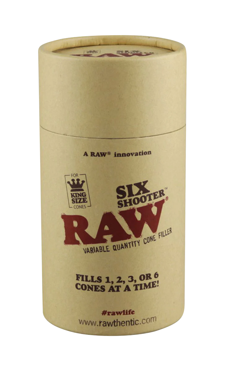 RAW Six Shooter Cone Filler for King Size Cones, Front View on White Background