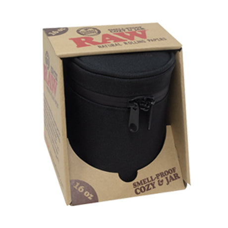 RAW Smell Proof Jar with Cozy and Lock, Large 16oz - Front View in Packaging