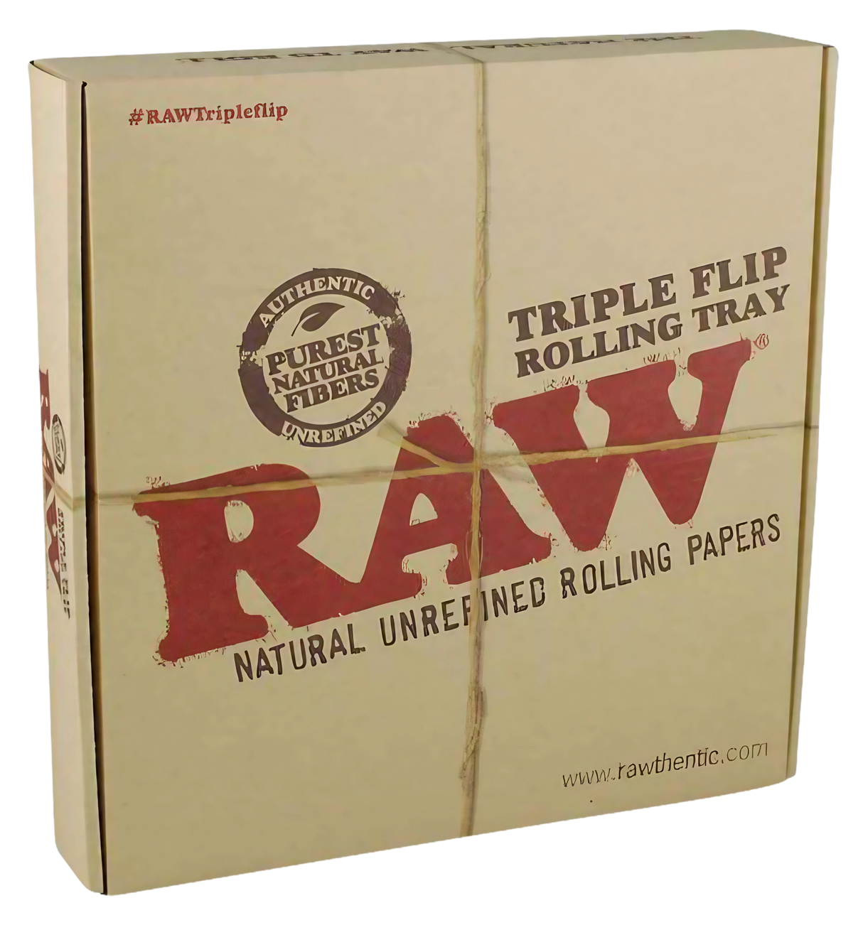 RAW Triple Flip Rolling Tray in closed box, wooden material, 10"x10.5" size, front view