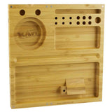 RAW Triple Flip Rolling Tray made of wood, front view, with compartments for rolling accessories