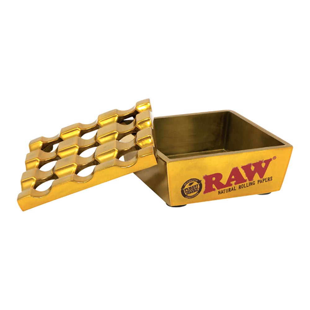 RAW Vanash Metal Ashtray in Gold, 3.25" x 3.25" with Honeycomb Design, Front View