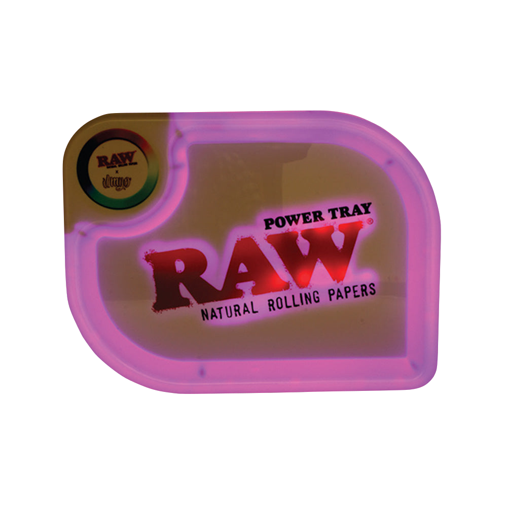 RAW x ILMyo Power Rolling Tray with built-in Wireless Cell Charger, top view on a white background