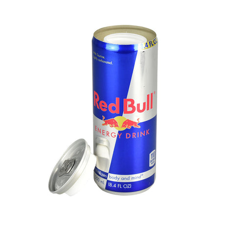 Red Bull Energy Drink Can with Secret Compartment, Front View on White Background