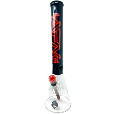 18" AFM Neon Lights Sleeve Glass Beaker Bong in Lip Stick Red with clear base and bowl, front view