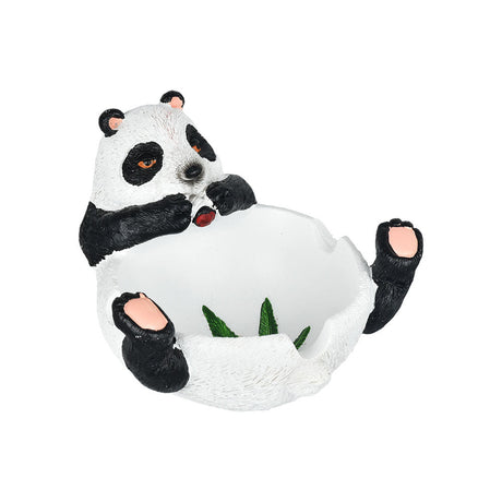 Polyresin Relaxed Stoner Panda Ashtray, 5.25"x4.5", Front View on White Background