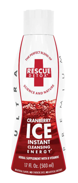 Rescue Detox ICE 17oz Cranberry flavor, compact and portable health cleanse bottle front view