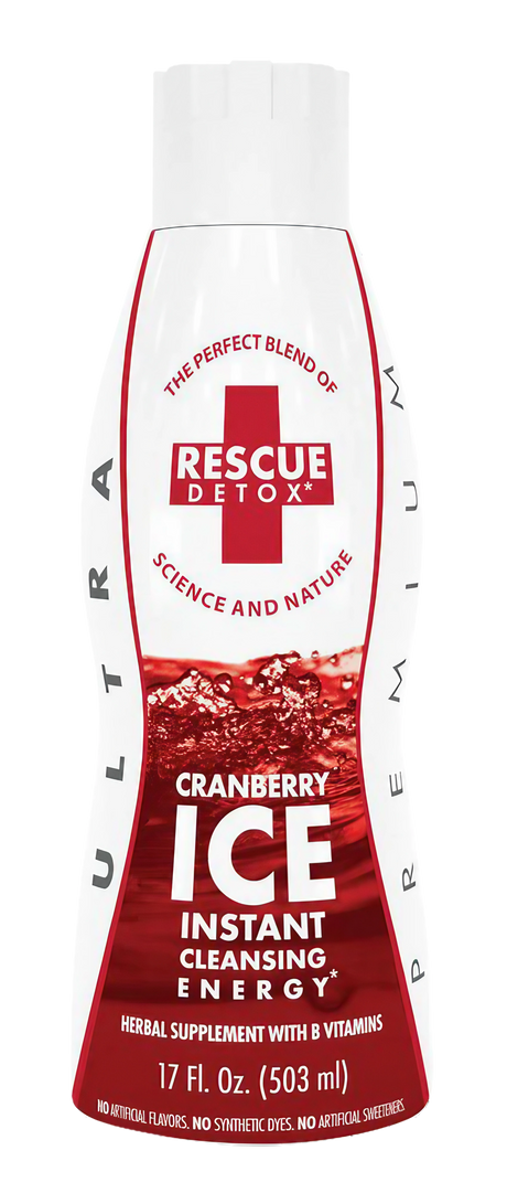 Rescue Detox ICE 17oz Cranberry flavor, compact and portable health cleanse bottle front view