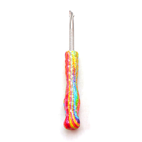 Rainbow Swirl Resin Honeycomb Handle Dab Tool by The Stash Shack, front view on white background