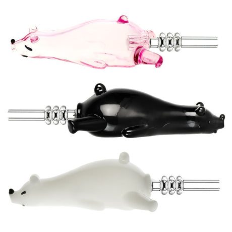 Resting Polar Bear Dab Straws in assorted colors with titanium tips, compact design, top view