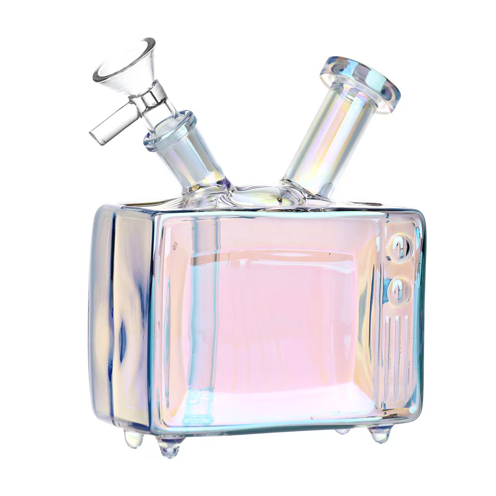 Electroplated Retro TV Glass Water Pipe | 5.75" | 14mm F | Colors Vary