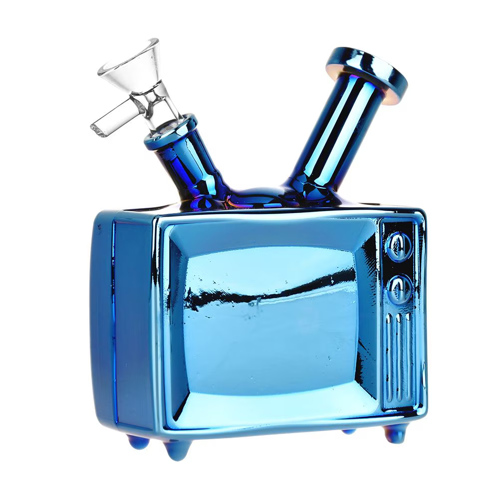 Electroplated Retro TV Glass Water Pipe | 5.75" | 14mm F | Colors Vary