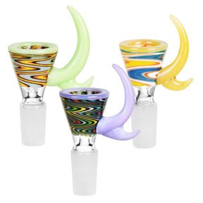 Colorful Retro Wig Wag Double Horn Herb Slides, 14mm, Borosilicate Glass, Front View