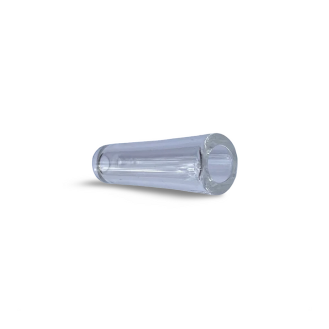 CaliGreenGold clear glass tip mouthpiece for dry herbs, standard size, front view on white background