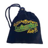 CaliGreenGold branded black velvet pouch for glass tip mouthpieces, front view on white background