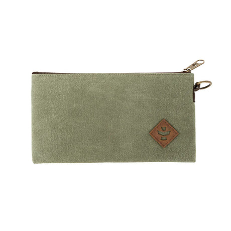 Revelry Broker Smell Proof Stash Bag in Sage Green, 11"x6" canvas with secure zipper