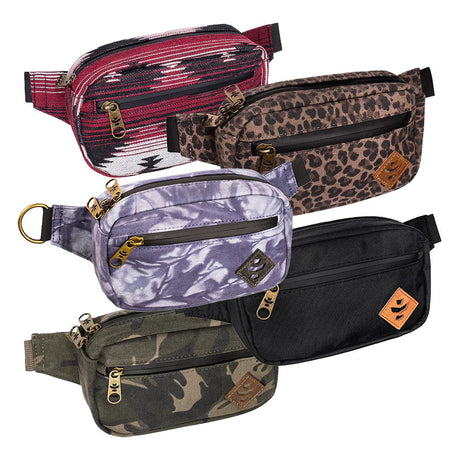 Revelry Companion Smell Proof Crossbody Bags in various colors displayed in a collage