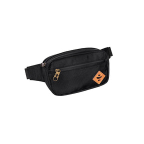 Revelry Companion Black Smell Proof Crossbody Bag, 8.5"x5", front view on seamless white background