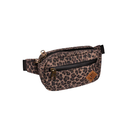 Revelry Companion Smell Proof Crossbody Bag in Leopard Print, 8.5"x5", front view on white background