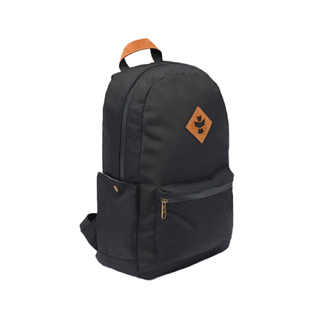 Revelry Explorer Smell Proof Backpack in Black, 13"x17" with durable canvas material, front view