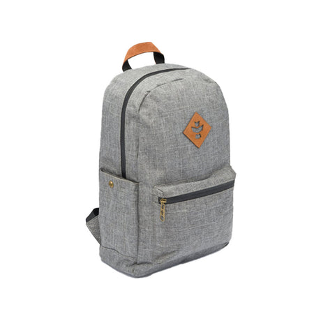 Revelry Explorer Smell Proof Backpack in Gray, 13"x17" with durable canvas and front view